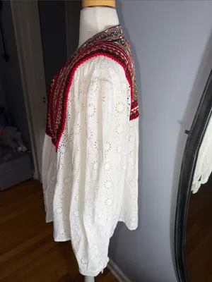 Zara White Eyelet Tunic with Red Multicolor Embroidered Yoke thumbnail 6