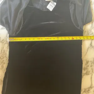 NWT JCrew Black Velvet mini dress sheer sleeves 6 tear above pocket needs repair thumbnail 8