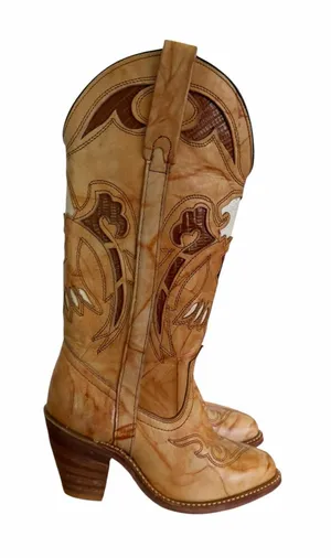 Miss Capezio Vintage Women's Eagle Inlay Leather Stacked Heel Boot Size 5 #26710 thumbnail 1