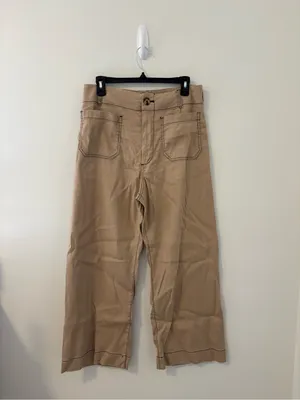 Maeve Colette Cropped Wide-Leg Pant Contrast-Stitch Linen Size 31 thumbnail 2