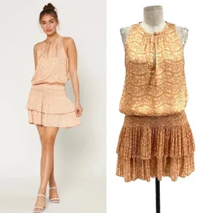 Current Air Los‎ Angeles The Wyland Dress Smocked Mini Orange Floral Size Small thumbnail 2
