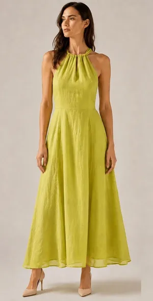 Soft Surroundings‎ Soliloquy Linen Silk Halter Maxi Dress Linden Green Large NWT thumbnail 1