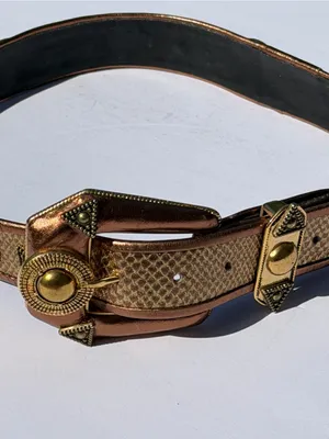 Vintage Western Snakeskin Print Studded Belt Bronze Gold Boho Size M thumbnail 3