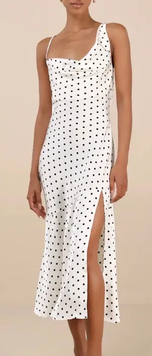 Lulus Matea White Polka Dot Satin Cowl Tie-Back Midi Dress size xs thumbnail 1