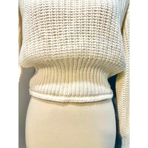 Poof Apparel Cream Knit Turtleneck Cropped Sweater M Cottagecore Minimalist Cozy thumbnail 2