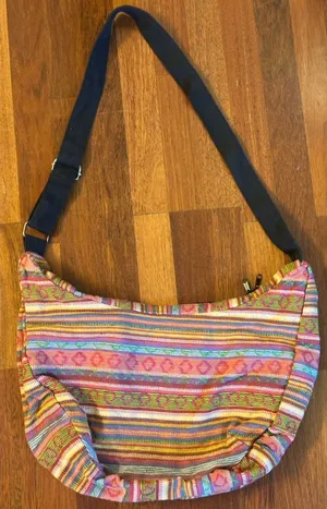 Antik Kraft Bohemian-Style Hobo Shoulder Bag Woven Colorful Pattern Black Strap thumbnail 1