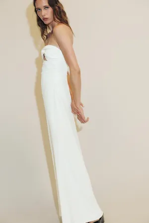Zara Elegant White Strapless Ruched Evening Gown Dress thumbnail 7