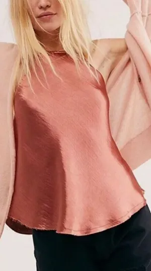 Free People Tank Top l'amour cami womens Pink medium satin going out party chic thumbnail 1