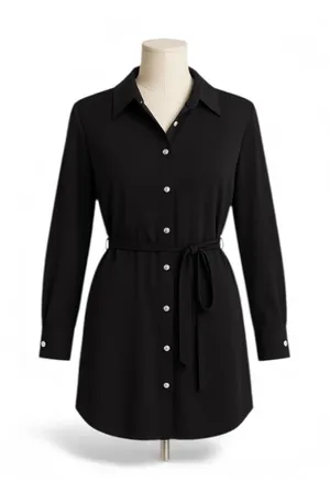 Amanda Uprichard - Black Button-Front Tie Shirt Dress Sz M thumbnail 1