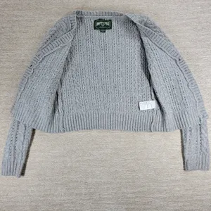 American Eagle Cable Knit Cardigan Sweater XS Gray Crop Button Front Soft Cozy thumbnail 3