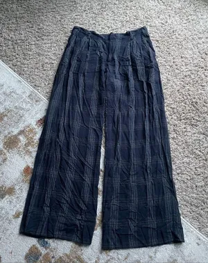 VINCE Plaid Wide Leg Pants in Marine thumbnail 3