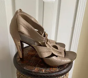 Michael Kors Taupe Preppy Quiet Luxury Textured High Heel Sandals thumbnail 1