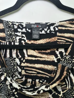 Style & Co Dress Size L Animal Print Cowl Neck Short Sleeve Knee Length thumbnail 2