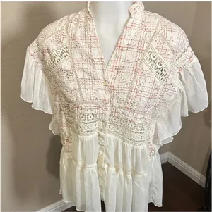 Size Small Anthropologie Boho Lace Peplum Top – Ivory/Cream thumbnail 2
