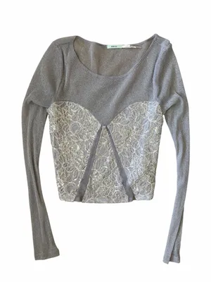Urban outfitters Kimchi Blue metallic sheer mesh faux corset top small thumbnail 1