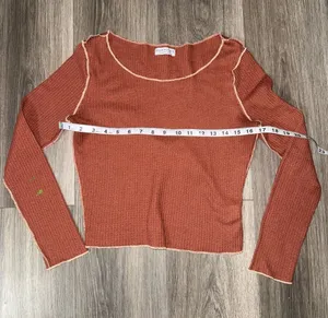 Paper Crane Clay/Burnt Orange Waffle Knit Long Sleeve Shirt Size Small thumbnail 1