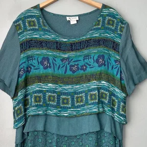 K Studio Dress Size 14 Blue Green Maxi Modest Artsy Cottage Country Lagenlook thumbnail 2