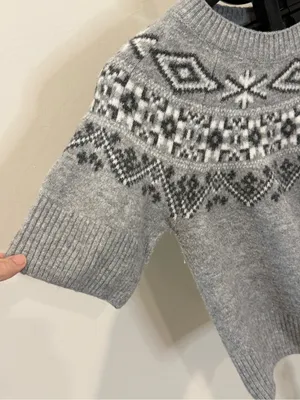 CeCe Fair Isle Short Sleeve Sweater XL Gray Black White thumbnail 4
