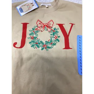 State of Mine Womens Joy Christmas Wreath Graphic Sweatshirt Tan Beige Large NWT thumbnail 2