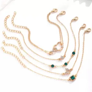 Set of 5 Elegant Gold and Emerald Bracelets - Butterfly and Heart (NEW) thumbnail 2