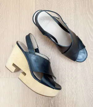 Tory Burch Black T Criss-Cross Wood Wedge Platform Boho Chunky US 6.5 thumbnail 1