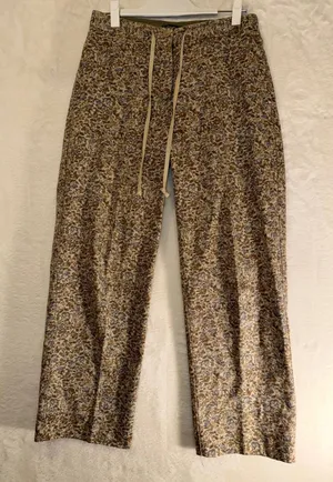 Eddie Bauer Floral Pants Womens 6‎ Tan Blue Cotton Drawstring Wide Leg thumbnail 1