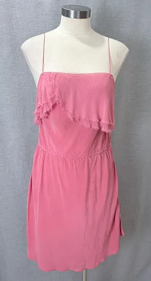 Aritzia Wilfred Pink 100% Silk Ruffle Mini Dress Medium thumbnail 1