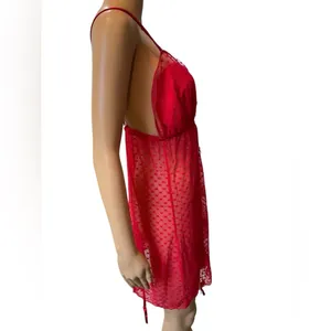 Delta Burke Plus Size Red Sheer Romantic Coquette Heart Print Lingerie Min Dress thumbnail 4