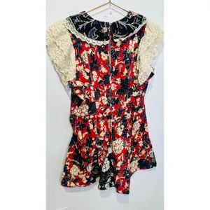 FREE PEOPLE Red White Bali Antoinette Corduroy Lace Mini Dress size Large thumbnail 9