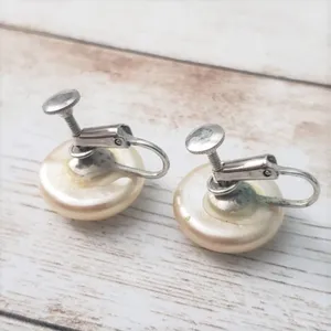 Vintage Clip On Earrings With Screw To Tighten - Faux Pearl Just Over 5/8" thumbnail 3
