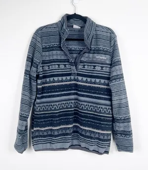 Columbia Womens Aztec T Snap Pullover Fleece‎ Jacket Blue Black Sz L thumbnail 1