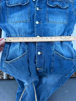 Free People We The Free Marci Denim Jumpsuit S Blue Utility Workwear 90s boho thumbnail 7