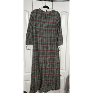 Vintage Plaid Maxi Dress Cottagecore Green Red Peter Pan‎ Collar Long Sleeve thumbnail 6