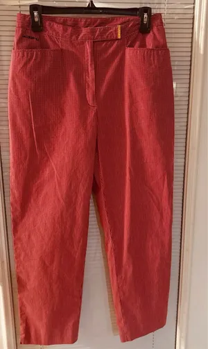 pair of Lauren Ralph Lauren women's red and white gingham ankle-crop pants thumbnail 1