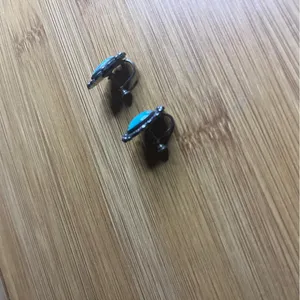 Vintage Turquoise and Silver Oval Earrings thumbnail 4