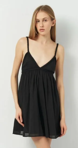Zara Black Braided Strap Tassel Tie Back Babydoll‎ Romper Large Boho Summer thumbnail 1