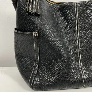 Kate Spade Black Pebbled Leather HandBag 2 Outside pockets, cloth interior thumbnail 2