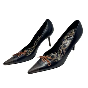 Dolce & Gabbana Black Leather Pointed Toe Lace Up Detail Leopard Pump 39 thumbnail 4