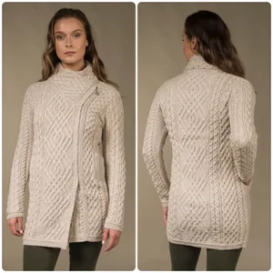 Aran‎ Mor Womens Merino Wool Irish Cable Knit Side Zip Coatigan Sweater Size S thumbnail 2