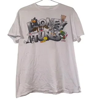 Looney Tunes Graphic T Shirt Large White Cartoon Bugs Bunny Vintage Style‎ thumbnail 1