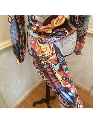 Zara Multicoloured Scarf Print Crossover Satin V-Neckline Blouse Top Paisley M thumbnail 6