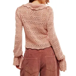 Free People Pointelle Pullover Sweater In Mauve Rose Size L. NEW thumbnail 3
