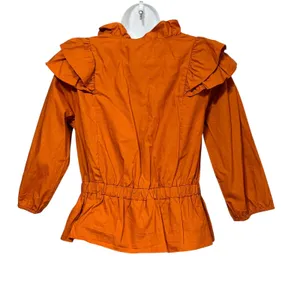 New York & Company Burnt Orange Ruffle Crochet Lace Peplum Blouse Medium NWT thumbnail 2