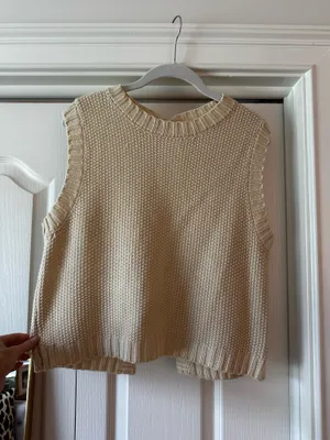Knit backless tank top in cream Tan thumbnail 6