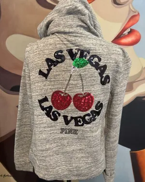 Victorias Secret Pink Las Vegas RARE Bling Cherry Hoodie thumbnail 1