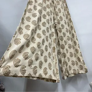 Paisley Cream l/xl wide flare leg pants resort wear elastic waist drawstring thumbnail 3