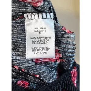 Black Midi Skirt with Red and Pink Floral Print Size Medium thumbnail 6