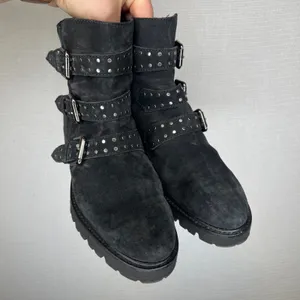 M.Gemi Black‎ Suede Studded Triple Buckle Moto Boots Made in Italy Size 38 thumbnail 2