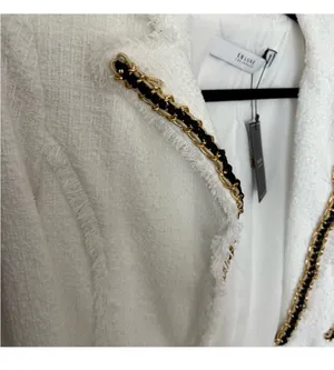 Elegant White Blazer with Black and Gold Details thumbnail 5