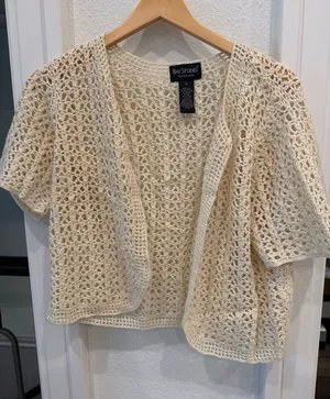 Bay Studio 1X Ivory Crochet Open Front Cardigan Cotton Blend thumbnail 1